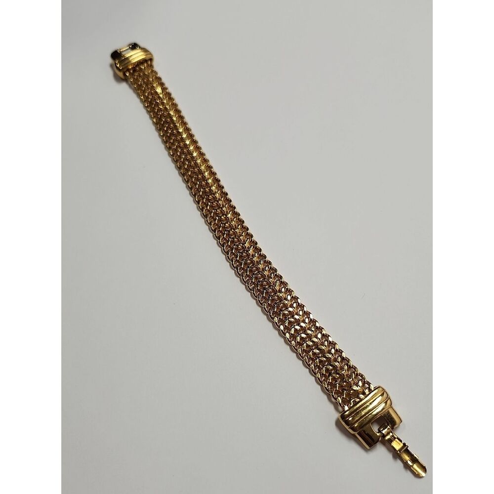 Vintage Monet Gold Tone Bracelet with Fold Over Clasp Estate